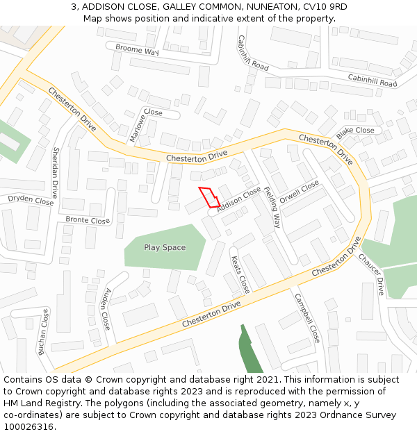 3, ADDISON CLOSE, GALLEY COMMON, NUNEATON, CV10 9RD: Location map and indicative extent of plot