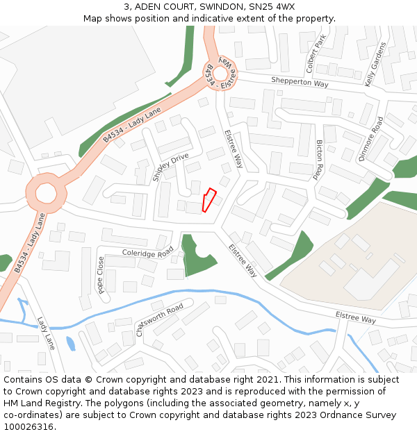 3, ADEN COURT, SWINDON, SN25 4WX: Location map and indicative extent of plot