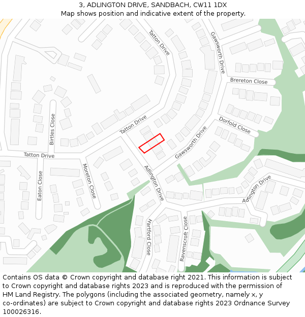 3, ADLINGTON DRIVE, SANDBACH, CW11 1DX: Location map and indicative extent of plot