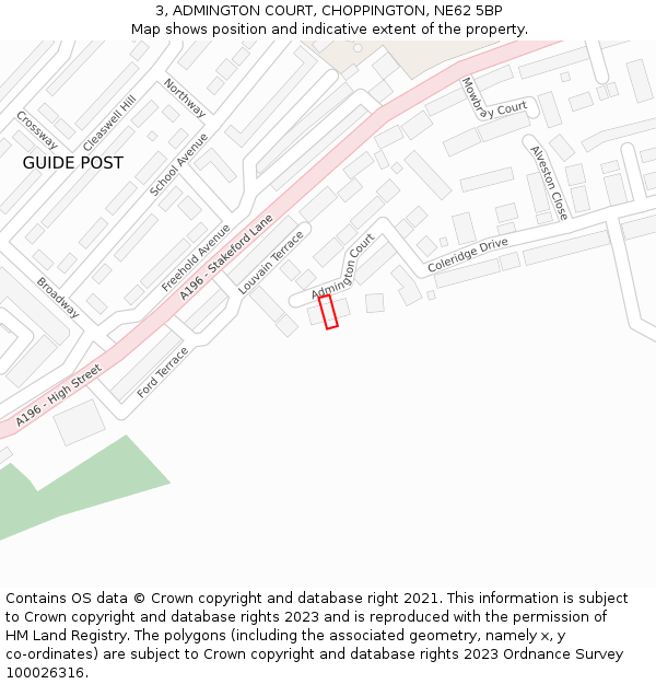 3, ADMINGTON COURT, CHOPPINGTON, NE62 5BP: Location map and indicative extent of plot