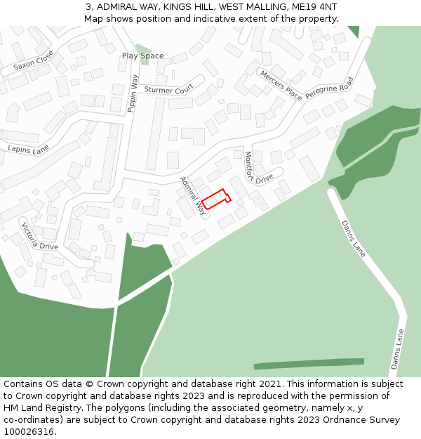 3, ADMIRAL WAY, KINGS HILL, WEST MALLING, ME19 4NT: Location map and indicative extent of plot