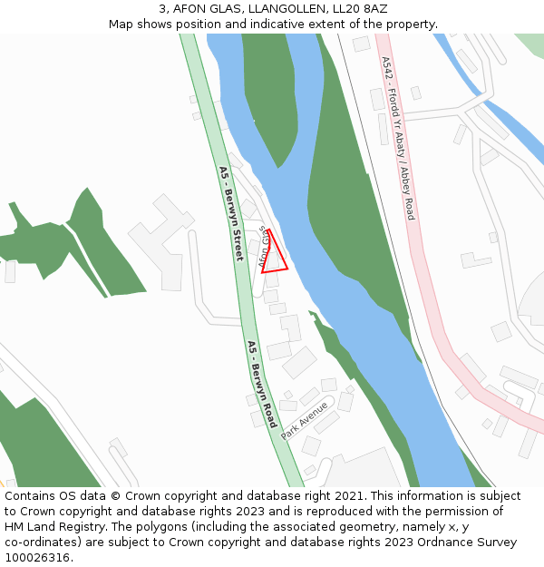 3, AFON GLAS, LLANGOLLEN, LL20 8AZ: Location map and indicative extent of plot