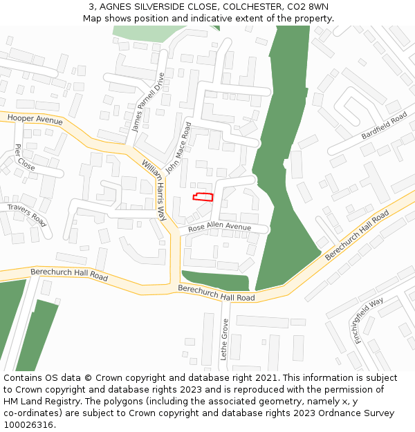 3, AGNES SILVERSIDE CLOSE, COLCHESTER, CO2 8WN: Location map and indicative extent of plot