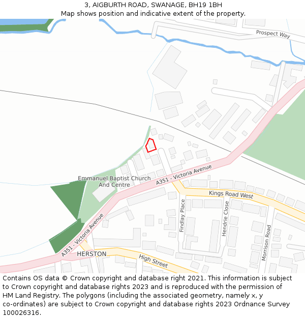 3, AIGBURTH ROAD, SWANAGE, BH19 1BH: Location map and indicative extent of plot