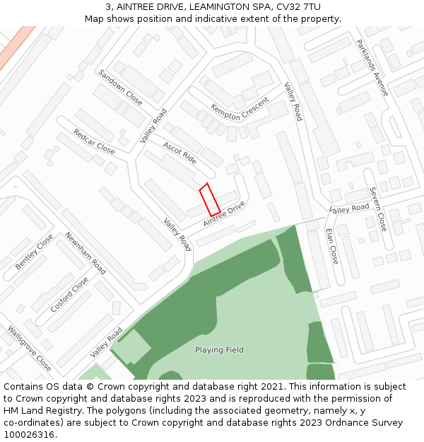 3, AINTREE DRIVE, LEAMINGTON SPA, CV32 7TU: Location map and indicative extent of plot