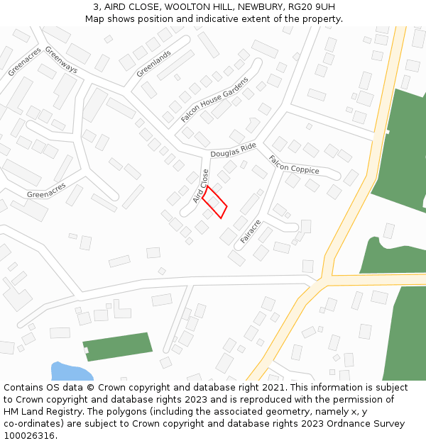 3, AIRD CLOSE, WOOLTON HILL, NEWBURY, RG20 9UH: Location map and indicative extent of plot