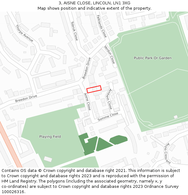 3, AISNE CLOSE, LINCOLN, LN1 3XG: Location map and indicative extent of plot