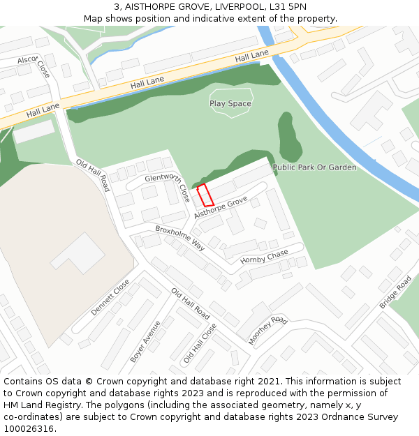 3, AISTHORPE GROVE, LIVERPOOL, L31 5PN: Location map and indicative extent of plot