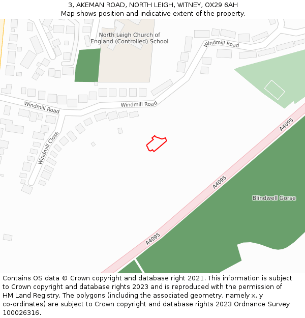 3, AKEMAN ROAD, NORTH LEIGH, WITNEY, OX29 6AH: Location map and indicative extent of plot