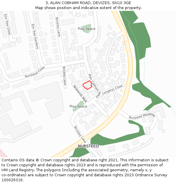 3, ALAN COBHAM ROAD, DEVIZES, SN10 3GE: Location map and indicative extent of plot