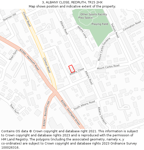 3, ALBANY CLOSE, REDRUTH, TR15 2HX: Location map and indicative extent of plot