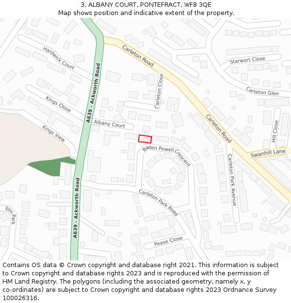 3, ALBANY COURT, PONTEFRACT, WF8 3QE: Location map and indicative extent of plot