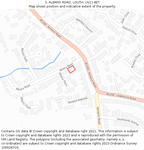 3, ALBANY ROAD, LOUTH, LN11 8ET: Location map and indicative extent of plot