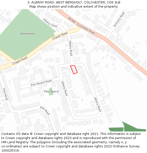 3, ALBANY ROAD, WEST BERGHOLT, COLCHESTER, CO6 3LB: Location map and indicative extent of plot