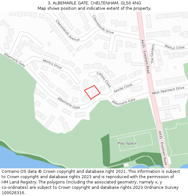 3, ALBEMARLE GATE, CHELTENHAM, GL50 4NG: Location map and indicative extent of plot