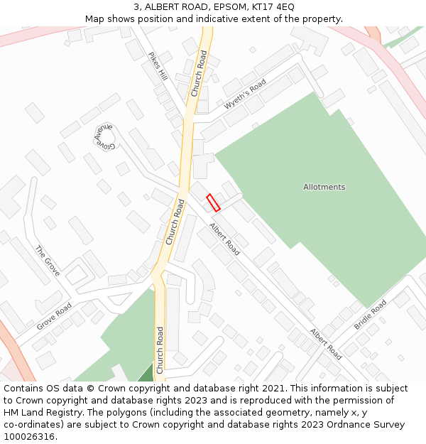 3, ALBERT ROAD, EPSOM, KT17 4EQ: Location map and indicative extent of plot