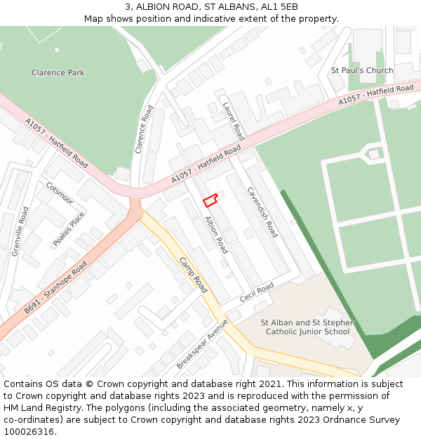 3, ALBION ROAD, ST ALBANS, AL1 5EB: Location map and indicative extent of plot