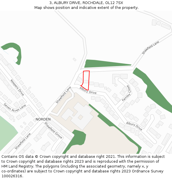 3, ALBURY DRIVE, ROCHDALE, OL12 7SX: Location map and indicative extent of plot