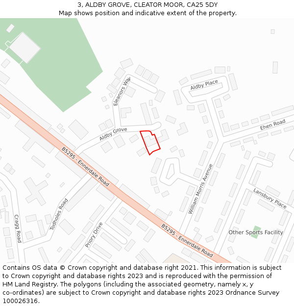 3, ALDBY GROVE, CLEATOR MOOR, CA25 5DY: Location map and indicative extent of plot