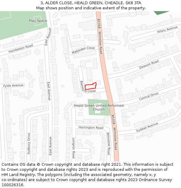 3, ALDER CLOSE, HEALD GREEN, CHEADLE, SK8 3TA: Location map and indicative extent of plot