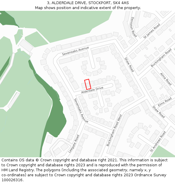 3, ALDERDALE DRIVE, STOCKPORT, SK4 4AS: Location map and indicative extent of plot