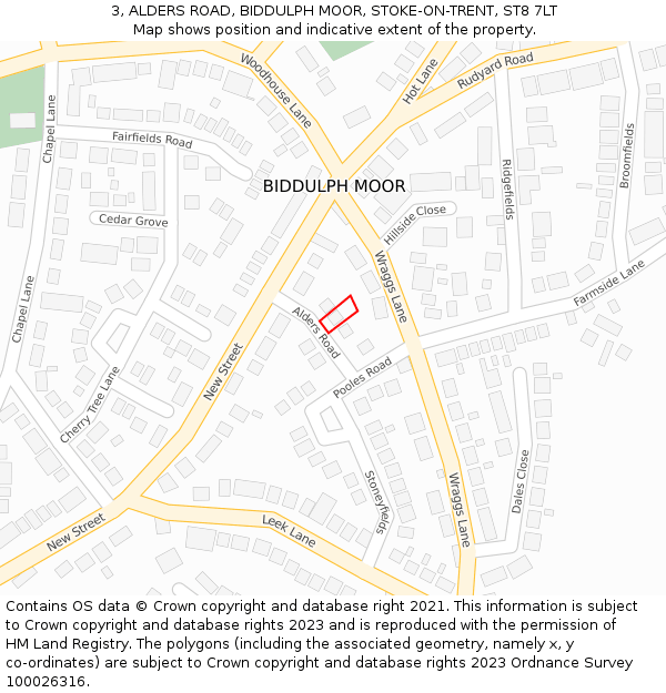 3, ALDERS ROAD, BIDDULPH MOOR, STOKE-ON-TRENT, ST8 7LT: Location map and indicative extent of plot