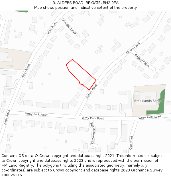3, ALDERS ROAD, REIGATE, RH2 0EA: Location map and indicative extent of plot