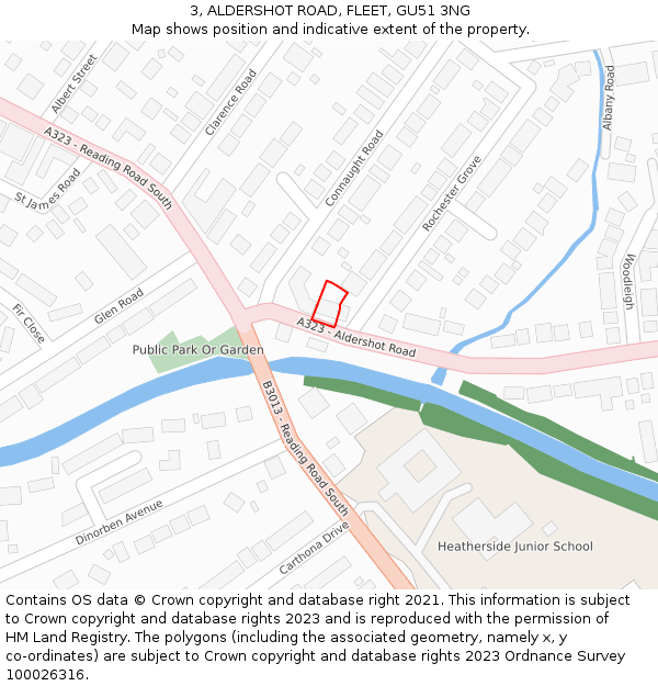 3, ALDERSHOT ROAD, FLEET, GU51 3NG: Location map and indicative extent of plot