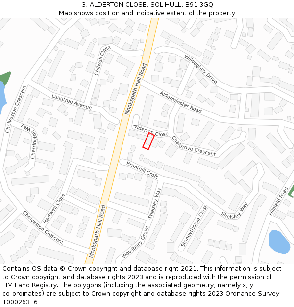 3, ALDERTON CLOSE, SOLIHULL, B91 3GQ: Location map and indicative extent of plot