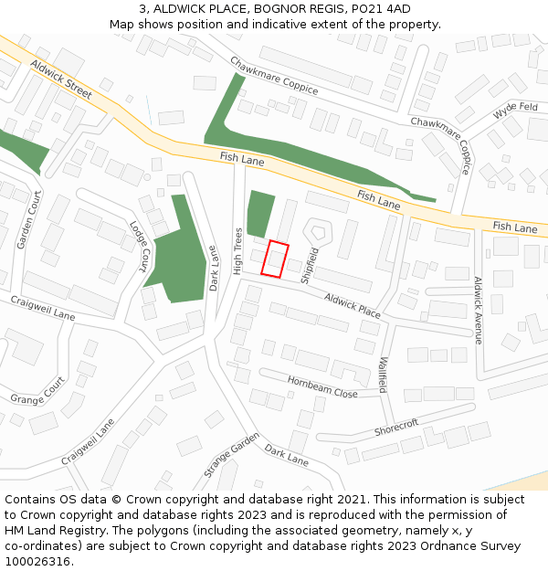 3, ALDWICK PLACE, BOGNOR REGIS, PO21 4AD: Location map and indicative extent of plot