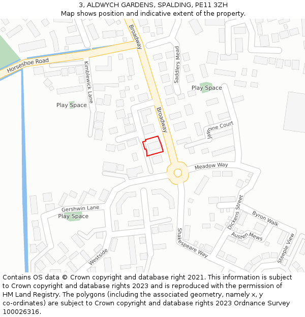 3, ALDWYCH GARDENS, SPALDING, PE11 3ZH: Location map and indicative extent of plot