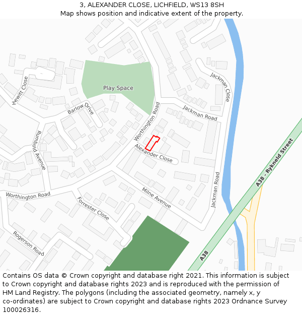 3, ALEXANDER CLOSE, LICHFIELD, WS13 8SH: Location map and indicative extent of plot