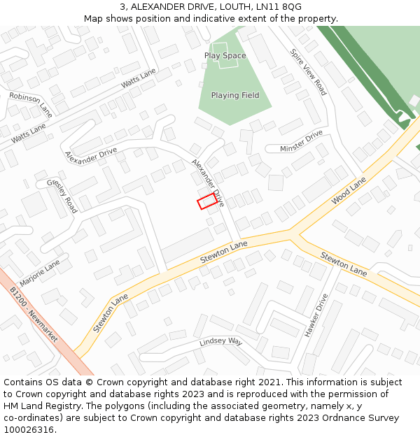 3, ALEXANDER DRIVE, LOUTH, LN11 8QG: Location map and indicative extent of plot