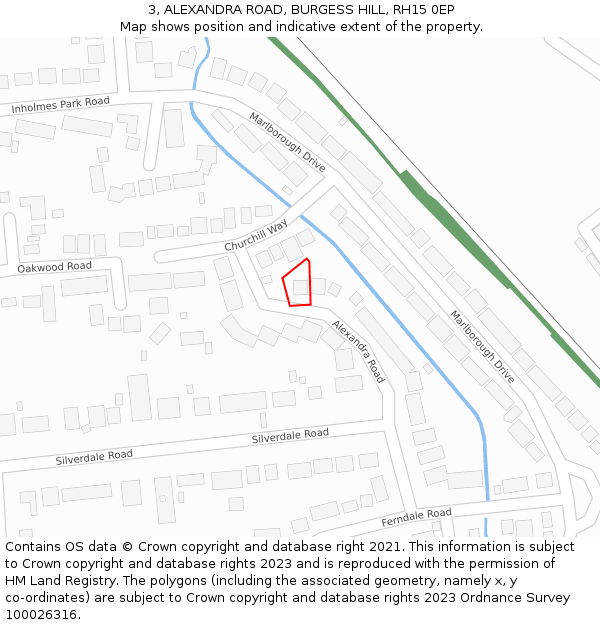 3, ALEXANDRA ROAD, BURGESS HILL, RH15 0EP: Location map and indicative extent of plot