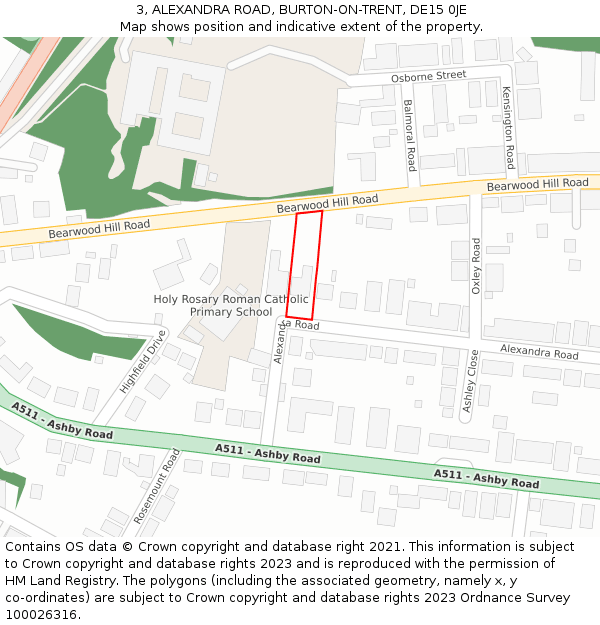 3, ALEXANDRA ROAD, BURTON-ON-TRENT, DE15 0JE: Location map and indicative extent of plot