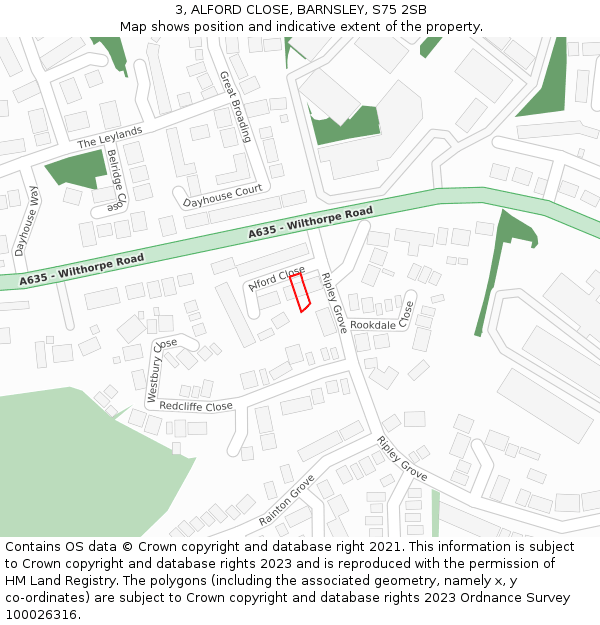 3, ALFORD CLOSE, BARNSLEY, S75 2SB: Location map and indicative extent of plot