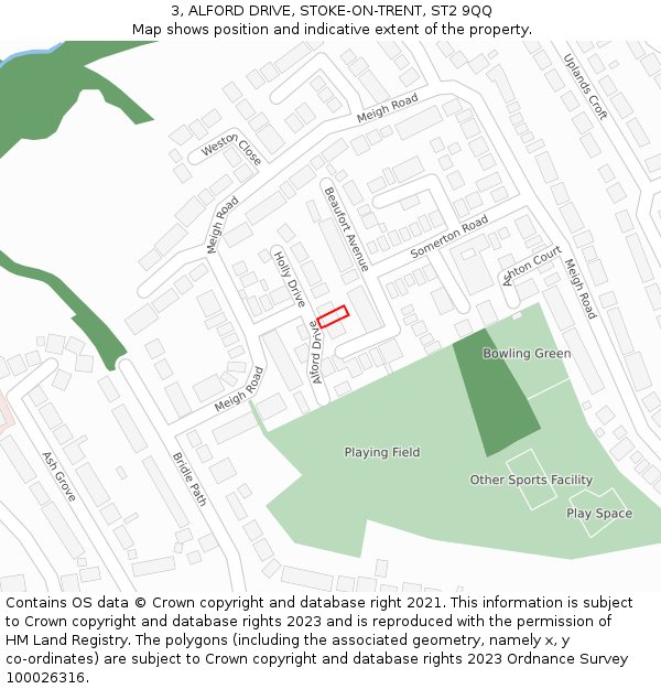 3, ALFORD DRIVE, STOKE-ON-TRENT, ST2 9QQ: Location map and indicative extent of plot