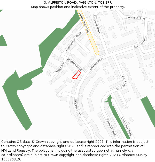 3, ALFRISTON ROAD, PAIGNTON, TQ3 3FR: Location map and indicative extent of plot