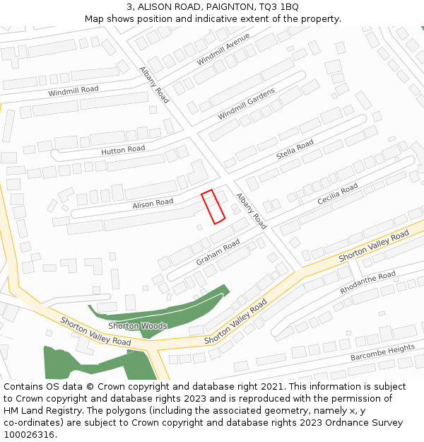 3, ALISON ROAD, PAIGNTON, TQ3 1BQ: Location map and indicative extent of plot