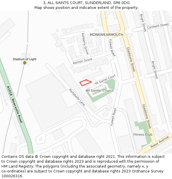 3, ALL SAINTS COURT, SUNDERLAND, SR6 0DG: Location map and indicative extent of plot