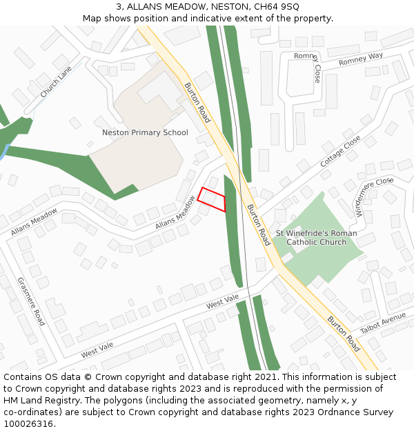 3, ALLANS MEADOW, NESTON, CH64 9SQ: Location map and indicative extent of plot