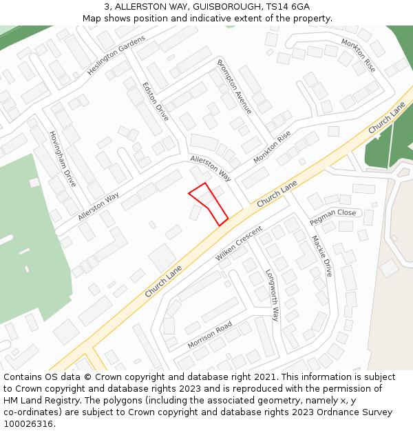 3, ALLERSTON WAY, GUISBOROUGH, TS14 6GA: Location map and indicative extent of plot