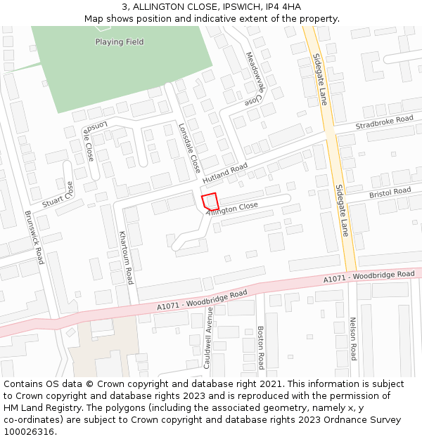 3, ALLINGTON CLOSE, IPSWICH, IP4 4HA: Location map and indicative extent of plot