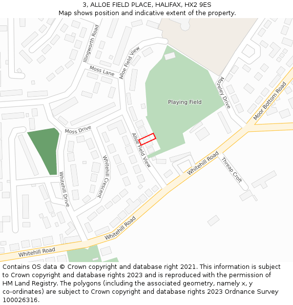 3, ALLOE FIELD PLACE, HALIFAX, HX2 9ES: Location map and indicative extent of plot