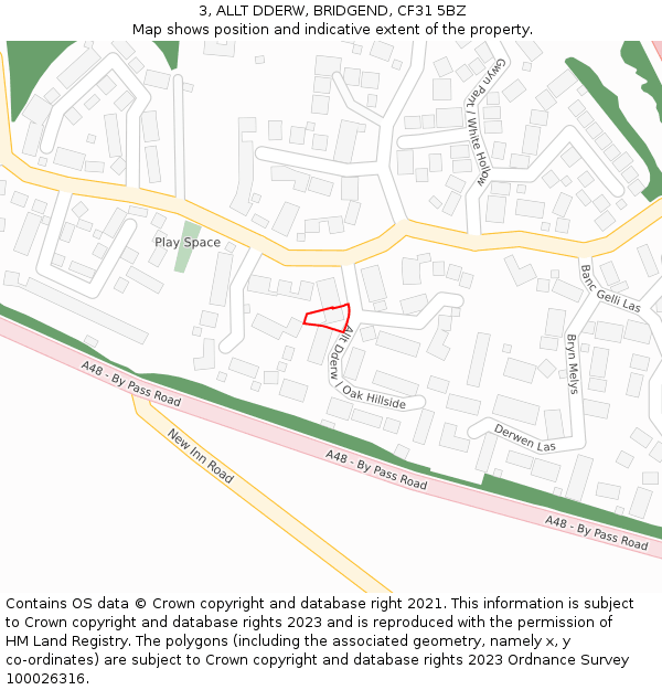 3, ALLT DDERW, BRIDGEND, CF31 5BZ: Location map and indicative extent of plot