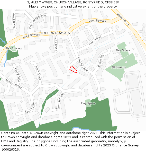 3, ALLT Y WIWER, CHURCH VILLAGE, PONTYPRIDD, CF38 1BF: Location map and indicative extent of plot