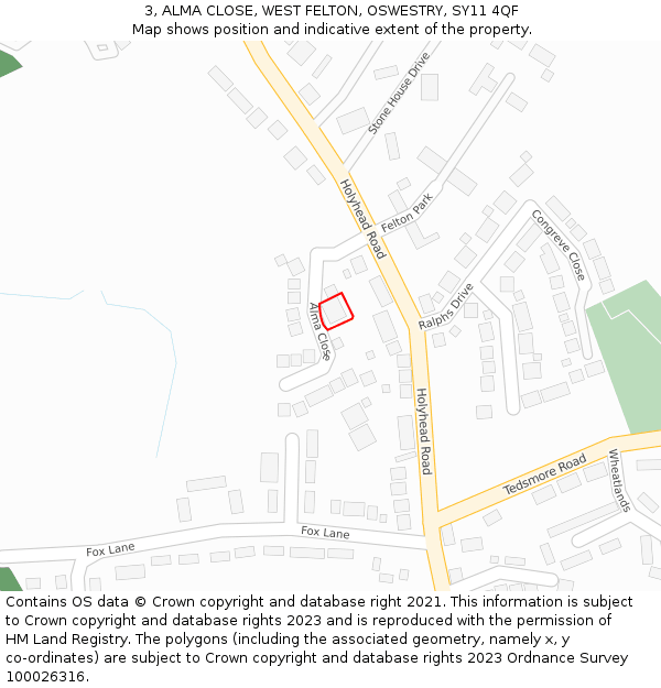 3, ALMA CLOSE, WEST FELTON, OSWESTRY, SY11 4QF: Location map and indicative extent of plot