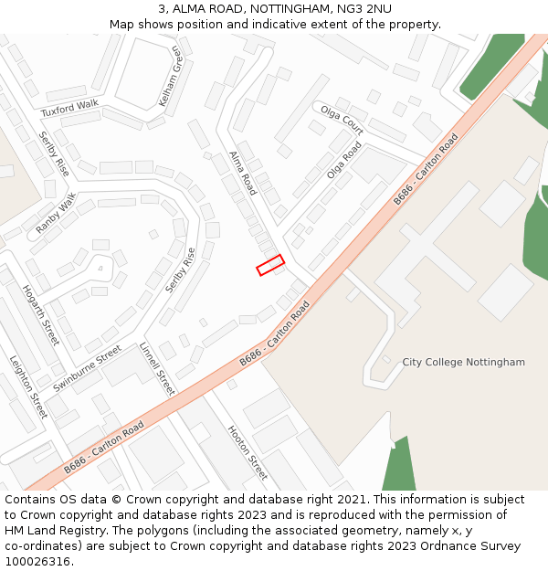 3, ALMA ROAD, NOTTINGHAM, NG3 2NU: Location map and indicative extent of plot