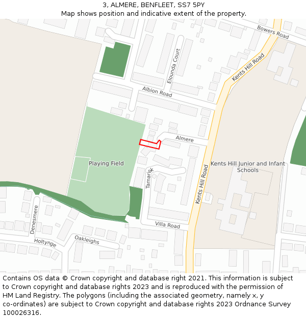 3, ALMERE, BENFLEET, SS7 5PY: Location map and indicative extent of plot