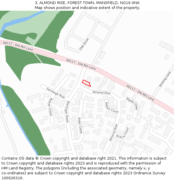 3, ALMOND RISE, FOREST TOWN, MANSFIELD, NG19 0NA: Location map and indicative extent of plot